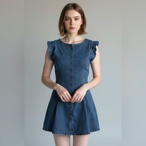 R.G. Kane Bateau Neckline Mini Jean Dress
